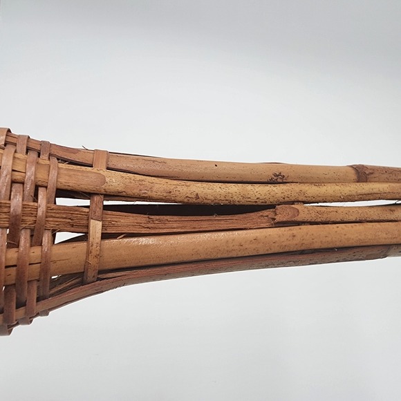 Vintage Natural Handwoven Burnt Bamboo Wall Pocket Pair of Rattan Style Sconces - Picture 7 of 8